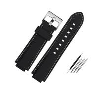 HuanJ Silicone Rubber Watchband Compatible With Oris Aquis Watch Band Convex Strap Stainless Steel Pin Buckle Wrist Bracelet Black 24mm X 11mm(White line silver,24-10mm)