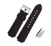 HuanJ Silicone Rubber Watchband Compatible With Oris Aquis Watch Band Convex Strap Stainless Steel Pin Buckle Wrist Bracelet Black 24mm X 11mm(Red line silver,24-11mm)
