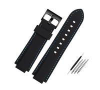 HuanJ Silicone Rubber Watchband Compatible With Oris Aquis Watch Band Convex Strap Stainless Steel Pin Buckle Wrist Bracelet Black 24mm X 11mm(Blue line black,24-10mm)