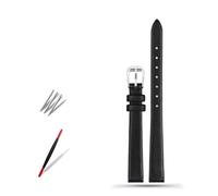 HuanJ Soft Geunine Leather Watch Band Women's Strap 6mm 8mm 10mm 12mm 14mm Small Size Width First Layer Cowhide Bands Belt(A black silver,8mm)