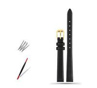 HuanJ Soft Geunine Leather Watch Band Women's Strap 6mm 8mm 10mm 12mm 14mm Small Size Width First Layer Cowhide Bands Belt(A black gold,10mm)