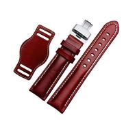 HuanJ The First Layer Cowhide Genuine Leather Bracelet 18mm 20mm 21mm 22mm Watch Strap Matte Watchband With Mat Wine Wristwatches Band(Red mat silver,21mm)
