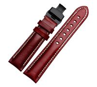 HuanJ The First Layer Cowhide Genuine Leather Bracelet 18mm 20mm 21mm 22mm Watch Strap Matte Watchband With Mat Wine Wristwatches Band(Red black buckle,22mm)
