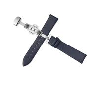 HuanJ Ultra-thin Needle Pattern Plain Weave Watch Strap, Men's And Women's Soft Cowhide Bracelet, Butterfly Buckle Strap(Dark Blue,Width 22mm)
