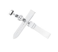 HuanJ Ultra-thin Needle Pattern Plain Weave Watch Strap, Men's And Women's Soft Cowhide Bracelet, Butterfly Buckle Strap(White,Width 19mm)