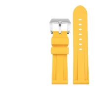 HuanJ Waterproof Men's Silicone Watch Band 22 24mm 26mm Rubber Strap(Yellow-silver strap,24mm)