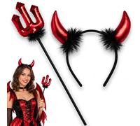 Huanmin Halloween Devil Horns and Wand Carnival Devil Costume Women's Horns Headband Black 39 cm Sceptre Horns Headpiece Devil Accessory Fancy Dress Party