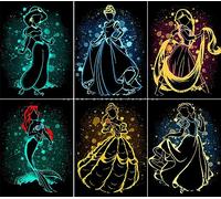 HUANNY DIY Diamond Painting Princesses Diamond Art Kits, 5D Full Drill Cross Stitch Embroidery kit for Beginners (6 Packs)