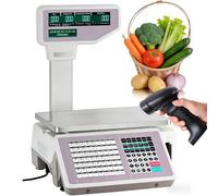 HuanSebesity 30kg Commercial Barcode Scale with Label & Receipt Printer,Digital Food Weighing Scale Dual Lcd Display for Supermarket Deli Butcher Shop DeviceandScanner