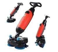 HuanSebesity Compact Walk Behind Commercial Floor Scrubber Dryer,Dual Brushes with Dual Pads & Drivers,Small Floor Scrubber,Cordless Rechargeable Lithium Battery,360°Steering for Workshops Red