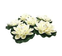 Huante 6pcs Artificial Floating Lotus Foam Flowers with Nenuphar Trim Ornaments, Ivory White, Perfect for Patio Koi Pond Pool Aquarium