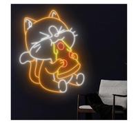 HUANTY Neon Sign Party Decoration Animal Eating Pizza Neon Signs USB Powered Adjustable Brightness Cat Neon Lights, Suitable For Shop Wall Decor 30cmx44cm
