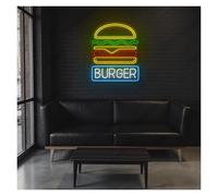 HUANTY Neon Sign Party Decoration Hamburger Neon Sign Suitable For Burger Fast Food Shop Wall Decor With Dimmable 51cm