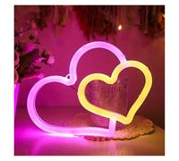 HUANTY Neon Sign Party Decoration Heart Neon Signs USB Powered Double Heart Neon Lights, Hollow Out Love Heart Business Neon Lights 17cmx24cm(C)