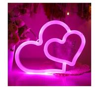 HUANTY Neon Sign Party Decoration Heart Neon Signs USB Powered Double Heart Neon Lights, Hollow Out Love Heart Business Neon Lights 17cmx24cm(B)
