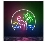 HUANTY Neon Sign Party Decoration Palm Tree Flamingo Neon Light With Adjustable Brightness Suitable For Tropical Room Home Wall Decor 45cmx53cm