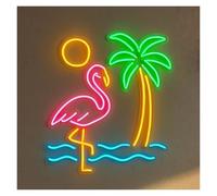 HUANTY Neon Sign Party Decoration Palm Tree Flamingo Neon Sign Light Dimmable For Bar Hotel Beach Birthday Party Wall Decor 45cm