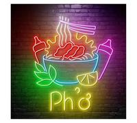 HUANTY Neon Sign Party Decoration Pho Neon Sign Vietnamese Noodle LED Light Dimmable USB Powered For Vietnam Food Restaurant Kitchen Wall Decor 42cmx36cm
