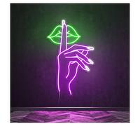HUANTY Neon Sign Party Decoration Secret Finger On Lip LED Neon Sign Suitable For Beauty And Nail Salon Wall Decor With Dimmable 32cmx52cm(A)