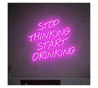 HUANTY Neon Sign Party Decoration Stop Thinking Start Drinking Neon Sign LED Light USB Powered For Beer Bar Club Game Room Party Restaurant Wall Decor 38cm×33cm(A)