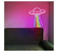 HUANTY Neon Sign Party Decoration UFO Rainbow Neon Light With Adjustable Brightness Suitable For Festive Party Atmosphere Decor 38cmx43cm(B)