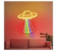 HUANTY Neon Sign Party Decoration UFO Rainbow Neon Light With Adjustable Brightness Suitable For Festive Party Atmosphere Decor 38cmx43cm(C)