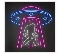 HUANTY Neon Sign Party Decoration UFO Space Neon Sign USB Powered People LED Light For Kids Bedroom Party Shop Spaceship Wall Decor Illuminated 40cmx35cm