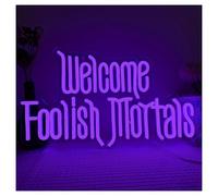 HUANTY Neon Sign Party Decoration Welcome Foolish Mortals Neon Sign Spooky Gothic Haunted Mansion Led Wall Decor, Usb Powered, For Halloween Home Bar 24cm×41cm