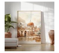 HUANTY Wall Art Canvas Prints Mosque Old Buildings Of The Holy City Jerusalem Beige Bohemian Style Modern American Abstract Frameless Canvas Painting(40x60cm)