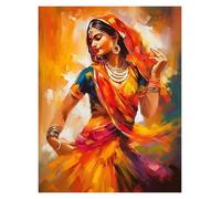 HUANTY Wall Art Canvas Prints Vintage Traditional Indian Woman Folk Dance Beautiful Indian Woman Art Poster Canvas Painting Wall Print(C,20x30cm)