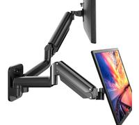 HUANUO Dual Monitor Wall Mount with Design Arms - 17-32 Inch Computer Screen Mount (4.4-17.6lbs Per Arm) - VESA 75x75/100x100 Height Adjustable Stand for Dual Monitors - Home Office Desk Setup Gaming