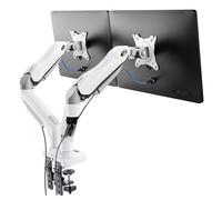 HUANUO White Dual Monitor Arm Desk Mount for 13 to 32 Inch Screens, Dual Monito Stand for Curved Flat Screens, Double Monito Arm VESA Mount 75 & 100 mm