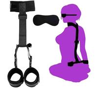 HUANXA BDSM Neck to Wrist Restraints Bondage Set - Behind Back Handcuffs Collar with Blindfold Adjustable Bondage Set Bed SM Games Play Sex Toys for Couples Sweater (Three Size)
