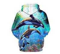 HUANYIN Beautiful Undersea Animal Whale 3D Printed Long Sleeve Top Oversized Round Neck Pullover Casual Men's Sweatshirt