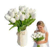 HUANYO 10pcs Real Touch Artificial Tulip Flowers, Fake Tulips Bouquet for Wedding, Home, Garden and Party Decoration (White)