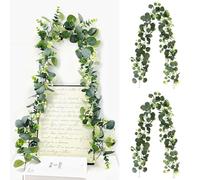 HUANYO 2-Pack Artificial Eucalyptus Garland Vine with Money Leaves, Lifelike Greenery Foliage for Wedding, Home, Party, Wall, Mantle Decoration (Green)