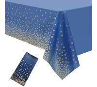 HUANYO 2 Pack Party Tablecloth for Rectangle Table, Gold Glitter Polka Dot Rectangular Table Cover, for Birthday Party, Wedding, Baby Shower, Bridal Shower, Christmas, 137 x 274cm (Blue Gold)