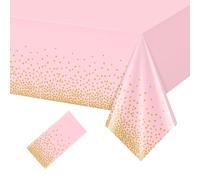 HUANYO 2 Pack Party Tablecloth for Rectangle Table, Gold Glitter Polka Dot Rectangular Table Cover, for Birthday Party, Wedding, Baby Shower, Bridal Shower, Christmas, 137 x 274cm (pink gold)
