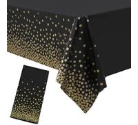 HUANYO 2 Pack Party Tablecloth for Rectangle Table, Gold Glitter Polka Dot Rectangular Table Cover, for Birthday Party, Wedding, Baby Shower, Bridal Shower, Christmas, 137 x 274cm (black gold)