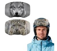 HUANYO 2 Pack Ski Goggles Protective Cover, Anti-Scratch Lens Protection with Wolf & Snow Leopard Design, Skiing Accessories Equipment