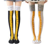 HUANYO 2 Pairs Chicken Leg Socks for Women & Men, 3D Cartoon Funny Chicken Feet Novelty Socks, Knee-High Cosplay Comedy Gifts, Crazy Hen Party & Casual Funky Animal Paw Socks