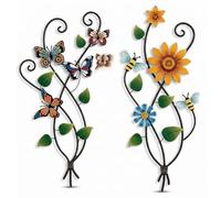 HUANYO 2 Pcs Acrylic 3D Sunflower Wall Art, Colorful Butterfly Garden Decor, Fade-Resistant Acrylic Flower Ornaments for Outdoor Patio, Fence, Balcony, Porch, Living Room, Bedroom