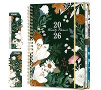 HUANYO 2026 Diary A5 Week to View, Hardcover Spiral Bound Planner with Monthly Tabs & Habit Tracker | Weekly & Monthly Agenda from Jan to Dec, 6.18 x 8.5 Inches, Black Flower Design