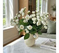 HUANYO 3 Bundles Artificial Camellia Flowers, 12 Heads Per Bunch Real Touch Fake Silk Flowers with Stems for Home Wedding Garden Party Table Decoration (WHITE)