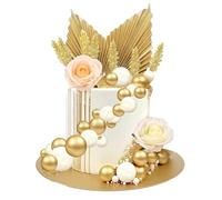 HUANYO 31 Pcs Boho Cake Decoration Set, Dried Flowers & Gold Eucalyptus Leaves Cake Topper with Buttercream Palette, for Wedding Birthday Baby Shower Party