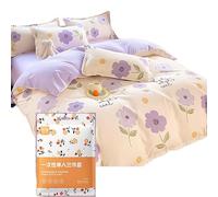 HUANYO 3pcs Disposable Purple Printed Bedding Set - Travel Linens with 1 Bedsheet, 1 Duvet Cover & 1 Pillowcase, Breathable for Hotel, Camping, Hospital, Trip (Purple big flower)