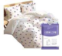 HUANYO 3pcs Disposable Purple Printed Bedding Set - Travel Linens with 1 Bedsheet, 1 Duvet Cover & 1 Pillowcase, Breathable for Hotel, Camping, Hospital, Trip (Purple flower)
