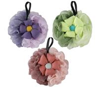 HUANYO 3PCS Soft Bath Sponges Set - Exfoliating Loofah Mesh Pouf, Gentle Body Scrubber & Shower Sponge Ball for Women with Sensitive Skin, Bath & Shower Accessories (Flower Design)