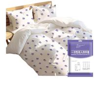 HUANYO 4pcs Purple Printed Disposable Bedding Set - Non-Woven Travel Linens: 1 Flat Sheet, 1 Duvet Cover, 2 Pillowcases Ready to Use, Breathable for Hotel, Camping, Hospital (Purple flower)