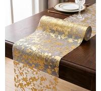 HUANYO 5M Gold Foil Table Runner, 28cm Width Hot Stamping Table Cloth Runner, Glitter Metallic Table Decoration for Birthday Party Wedding Christmas Baby Shower - One Piece per Set